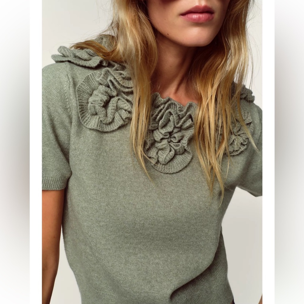ZARA NWT Short Sleeve Knit Floral Sweater
